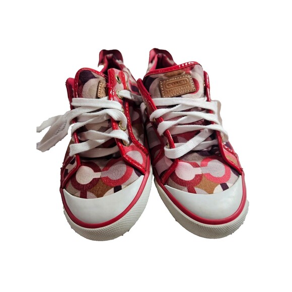 Vibrant Red Coach High-top sneakers with Signature Canvas Print, Size 7B - Picture 1 of 12